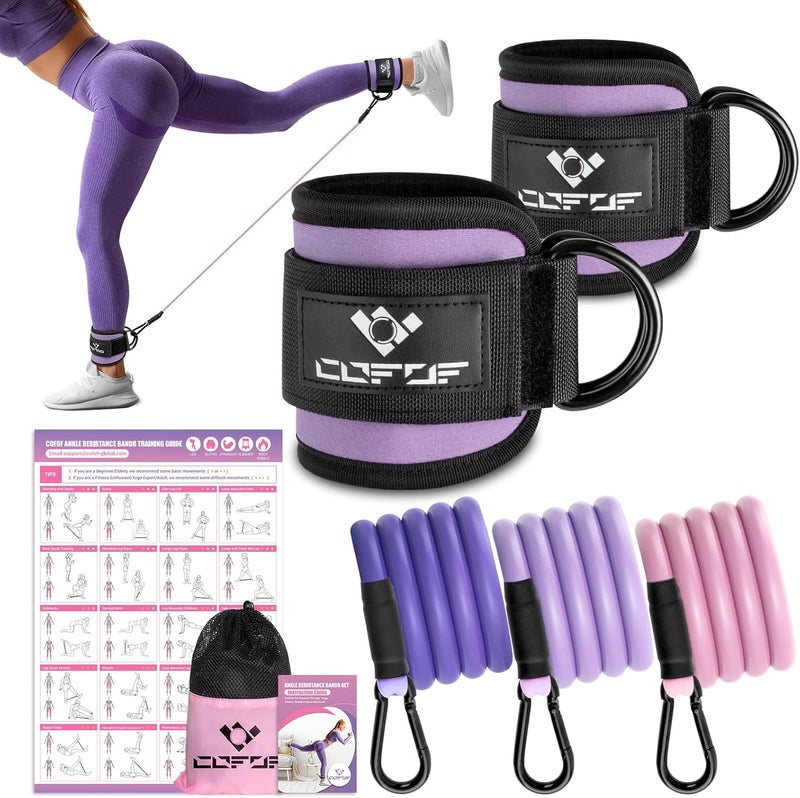 COFOF Ankle Resistance Bands with Cuffs, Ankle Bands for Working Out, Kickbacks Hip, Leg Glute Exercise Equipment with Training Poster, Resistance Workout Equipment for Women - Image 1